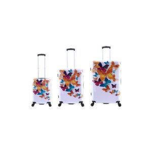 Image de Ensemble Bagages de Voyage - Saxoline 3 pi&egrave;ces Ensemble de valise de voyage / Bagage set / Trolley set - Papillon Fun Imprim&eacute;
