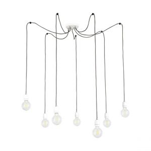 Porcia Lampe Suspendue Métal Céramique Blanche Câble en Tissu Anthracite