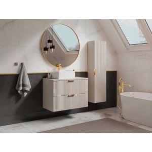 Colonne de salle de bain suspendue striée - Beige - H140 cm - ZEVARA