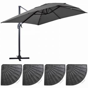 Image de Oviala Ensemble parasol déporté inclinable (4 x 3 m) + 4 dalles lestées