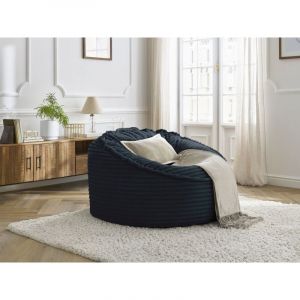 Bobochic Pouf ultra moelleux en Velours gros c&ocirc;tel&eacute; doux Socrate bleu fonc&eacute; - 106x106x79 cm