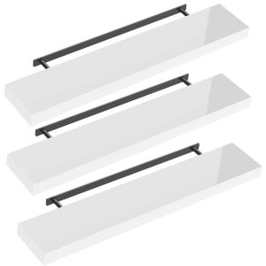 Étagère murale flottante 110cm Set de 3 étagères blanc brillant + support