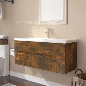 VidaXL 3152885 Meuble lavabo avec bassin int&eacute;gr&eacute; Ch&ecirc;ne fum&eacute; Bois d'ing&eacute;nierie