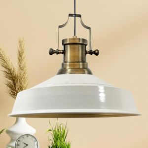 Image de Suspension Industrielle en Métal Blanc Peint à la Main – Lustre Vintage E27 Ø41 cm pour Salon