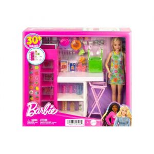 Mattel Coffret la cuisine + 31 accessoires + 1 poup&eacute;e mannequin - set m&eacute;tier + 1 carte tigre