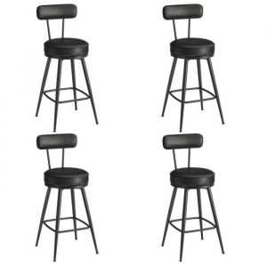 Lot de 4 tabouret de bar design chaise de cuisine si&egrave;ge rembourr&eacute; PU avec coutures style moderne mi-si&egrave;cle pour cuisine bar noir