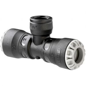 Plasson T&eacute; 90&deg; encliquetable PE &Oslash;20 - Taraud&eacute;e femelle 1""