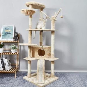 Image de Arbre à Chat Grande Taille Griffe de Chat Cadre d'escalade de Chat Planc à Gratter Palais de Chat 168cm (Beige) Meerveil