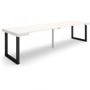 Table console extensible, Console meuble, 300, Pour 14 personnes, Pieds bois massif, Style moderne, Blanc - Skraut Home