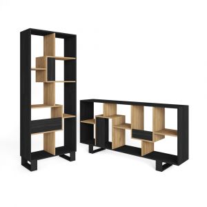 &Eacute;tag&egrave;re Biblioth&egrave;que 67x31x174cm Design industriel Noir et ch&ecirc;ne RF4120