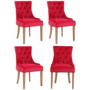 CLP Lot de 4 Chaises de salle à manger Aberdeen en Velours Piètement en bois d'hévéa rouge Antique clair