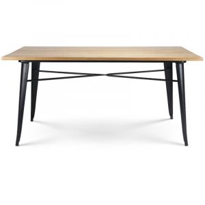 Kosmi Table Factory 160x80 cm en m&eacute;tal noir mat et plateau en bois clair