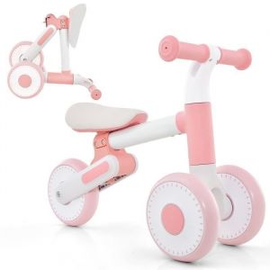 Costway Draisienne Sans Pédale Pour Bébé 1-3 Ans Avec 3 Roues, Vélo D'équilibre Enfant Pliable Avec Selle Réglable En Hauteur, Rose