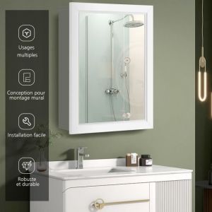 COSTWAY Armoire Murale Salle de Bain avec Miroir Armoire à Pharmacie avec Etagère à Hauteur Réglable Gris 51 x 16 x 66,5 CM Blanc
