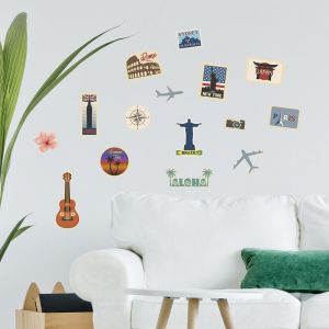 Plage Sticker décoratif, tour du monde, monuments emblématiques, voyage, 68 cm X 24 cm