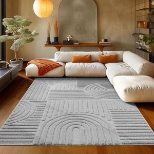 Teppium Tapis de Salon et Chambre &agrave; Poils Boucl&eacute;s Gris 200 x 290 cm style boh&egrave;me scandinave tapis d&eacute;coratif