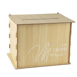 Urne bois un grand merci 30x23.5x23,5cm nature - arty fetes factory 96349