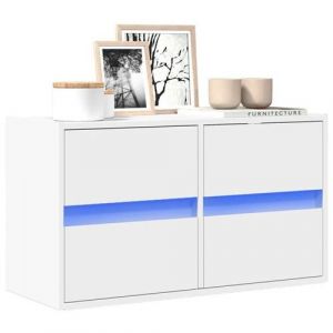 VidaXL Meuble TV mural avec lumi&egrave;res LED blanc 80x31x35 cm, meuble TV suspendu au mur, unit&eacute; TV flottante, support TV mural, 852285