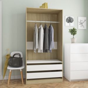 Image de VidaXL Garde-robe 100x50x200 cm Aggloméré Blanc et Chêne Sonoma
