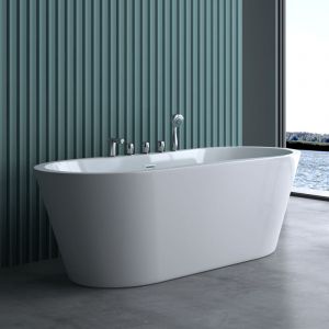 Baignoire îlot ovale 180cm blanc Vicenza602 acrylique avec robinetterie 180x80x63 - Blanc - Sogood