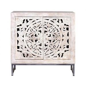Buffet En Manguier, Pieds En Métal Blanc Et Gris Vieilli