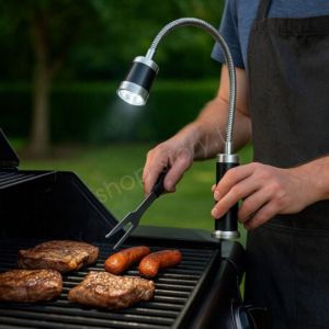 Shop-story - Lampe led Barbecue avec Base Aimantée Tête Inclinable 360 Degrés Col Flexible 9 LEDs Blanches Pour Grill Camping Extérieur