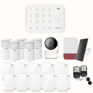 Daewoo Pack Alarme Connect&eacute;e WiFi/GSM Vigilia VIG105+ &ndash; Syst&egrave;me sans Fil et sans Abonnement, Compatible Animaux, D&eacute;tecteurs et Sir&egrave;ne Solaire INCL. + Cam&eacute;ra de Surveillance Full HD, Application INCL.