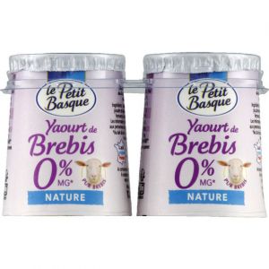 Le petit basque Yaourt de brebis nature, 0% de mati&egrave;re grasse - Les 2 pots de 125g, 250g