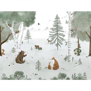 Lilipinso Papier peint panoramique forêt, bleu, 4m x 3m