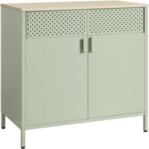 Songmics Buffet double porte fermeture magnétique vert et couleur chêne naturel