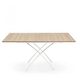 Calligaris Table basse relevable extensible italienne MAGIC J en bois naturel et pi&eacute;tement en acier laqu&eacute; blanc natural Bois Inside75