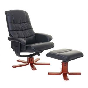 Image de Décoshop26 Fauteuil de relaxation TV inclinable rotatif avec repose-pieds en simili cuir noir 04_0002043