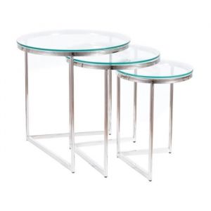 AC-Déco Tables basses - Lot de 3 tables gigognes en verre et inox - Argenté - D 55 / 45 / 35 x H 56 / 51 / 46 cm