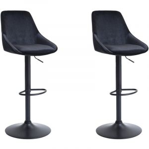 Vente-unique - Lot de 2 tabourets de bar en velours et métal - Hauteur réglable - Noir - masurie