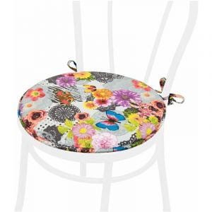 Coussin pour Chaise Rond Doux Universel Lacets de fixation Lavable Housses de Chaise Papillons - Gris