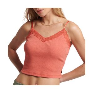 Superdry Débardeur caraco côtelé à liseré dentelle femme
