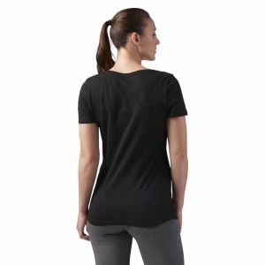 Reebok T-shirts Linear Read Scoop Neck - Black / White - Taille XS