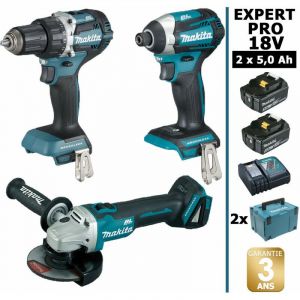 Image de Makita Pack EXPERT PRO BL Motor 18V 3 machines 2 batt 5Ah Perceuse DDF484 + Visseuse à chocs DTD154 + Meuleuse DGA506