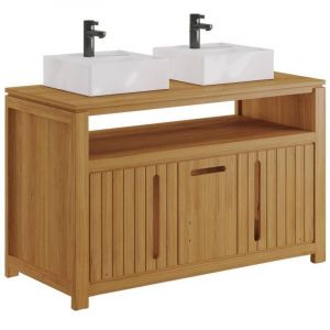 Meuble de salle de bain en teck clair avec double vasque - 120 cm - SARATOK