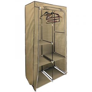 Perel Armoire de rangement avec tringle amovible, 4 petites étagères et 2 grandes étagères, cadre métallique, housse enroulable avec une bande