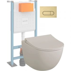 vitra Pack WC suspendu Sento lin mat + bâti autoportant V-Fix Core + Plaque Round or brossé