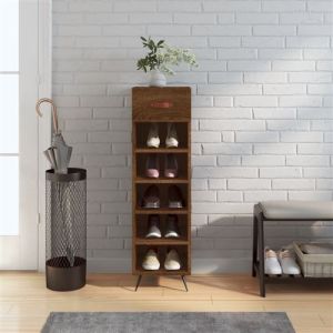 VidaXL Meuble à Chaussures, Armoire à Chaussures avec Tiroir et Pieds, Étagère à Chaussures avec 5 Compartiments Salon, Chêne Marron Bois d'Ingénierie