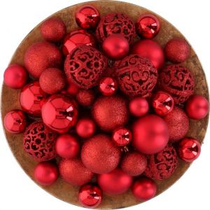 Giftsome Set de boules de Noël rouges - 101 pièces boules de Noël en plastique - pic inclus - 3/4/6 cm