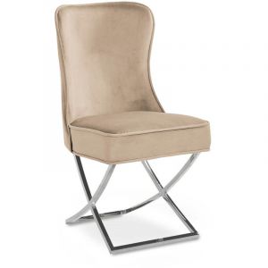 Audrey - Lot de 2 chaises en velours beige pieds en métal argenté