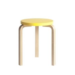 Artek Tabouret - 60 assise laqu&eacute;e Bouleau, Assise laqu&eacute;e Diam 38cm x H 44cm Jaune