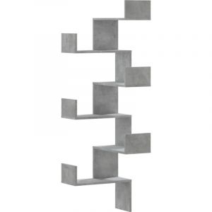 VidaXL Étagère murale d'angle gris béton 45x45x147cm bois d'ingénierie, étagère d'angle, étagère suspendue, étagère murale suspendue, étagère murale