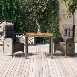 VidaXL Salon de salle à manger de jardin 3 pcs avec coussins Gris