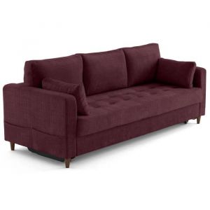 Anna - canap&eacute; droit 3 places convertible avec poche en velours textur&eacute; - prune