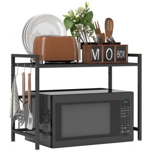 Homcom Tagère extensible pour micro-ondes - étagère micro-ondes - 3 crochets - métal noir