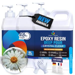 CRAFT RESIN 6L R&eacute;sine &eacute;poxy Coul&eacute;e Profonde &ndash; Resine Epoxy Transparente, UV R&eacute;sistante pour DIY, Art, Table de Rivi&egrave;re, Bois, Carrelage, Moulage, Moules &ndash; pour D&eacute;butants & Pros